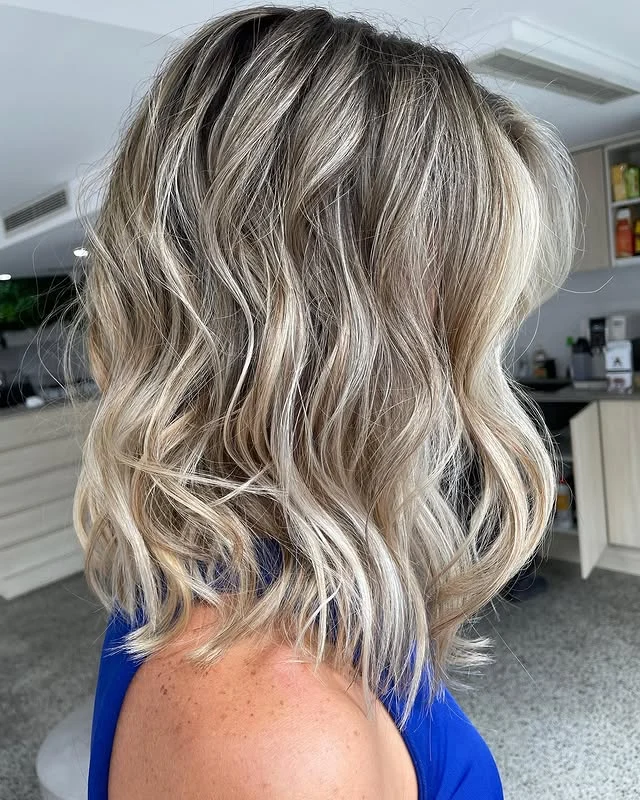 Long bob hairstyle 12 Ash Blonde Textured Lob